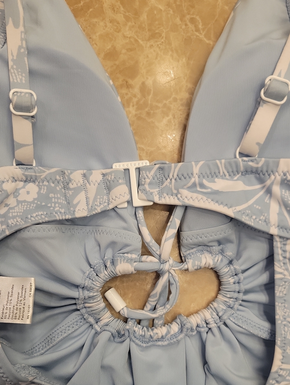 Sanctuary Light Blue & White Floral One-Piece Swimsuit with Front Tie, XS - Picture 15 of 16